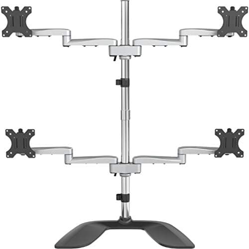 Image of StarTech.com Desktop Quad Monitor Stand - Ergonomic VESA 4 Monitor Arm (2x2) up to 32" - Free Standing Articulating Universal Pole Mount - Height Adjustable/Tilt/Swivel/Rotate - Silver (ARMQUADSS)
