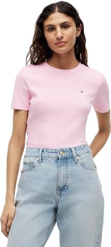 Image of Tommy Hilfiger Women’s Short Sleeve Round Neck Slim Cody T-Shirt, Pink (Classic Pink), L
