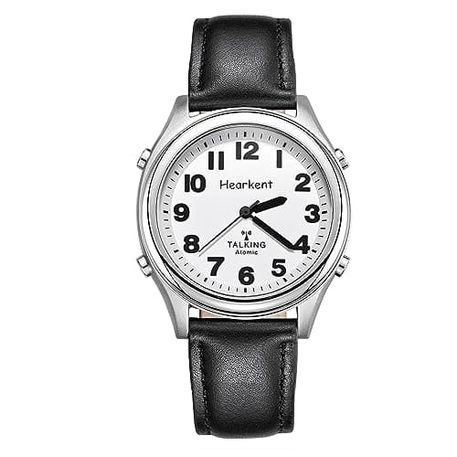 Image of Hearkent Radio Controlled Talking Watch with Black Leather Strap British English Speaking for Blind People and Visually Impaired Elderly (Leather Band)