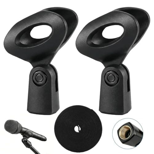 Image of 2 Pack Adjustable Microphone Clip Universal Microphone Holder Mic Stand Set with 5/8" to 3/8" Metal Screw Adapters and Cable Straps Mic Copper Holder Mic Clamp for Wired Wireless Handhold Microphones