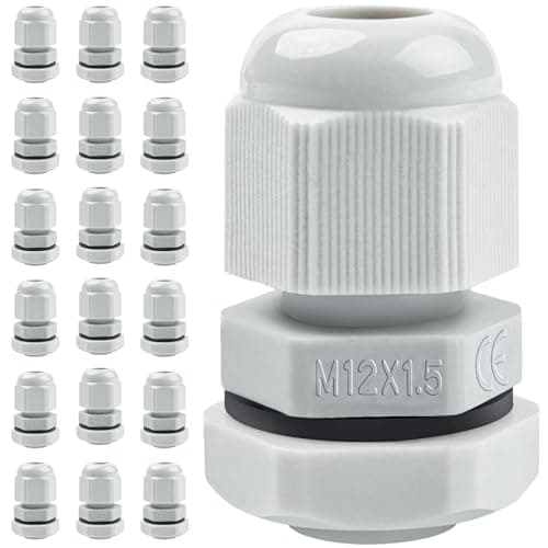 Image of 20 Pack M12 Cable Glands - Caianwin M12 IP68 Waterproof Conduit Fittings Flush Mounting for Electrical Boxes and Wall-Mounted Distribution Boxes