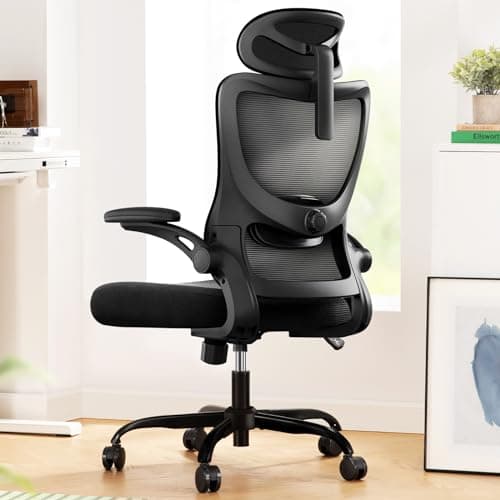 Image of Marsail Ergonomic Office Chair: Computer Desk Chair with High Back Adjustable Lumbar Support 3D Armrests and Headrest 90°-130°Rocking Mesh Swivel Task Chairs for Home Office