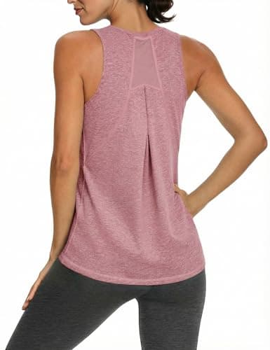 Image of Gyabnw Gym Tops for Women UK Mesh Back Breathable Sports Vest Lightweight Sleeveless Workout Top Running Yoga Training Pink