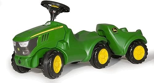 Image of Rolly Toys Minitrac John Deere 6150R Baby Ride-On with Trailer, Tilting Trailer Under Bonnet, Steering Wheel with Horn, for Children from 1.5 Years