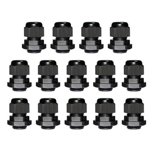 Image of Pack of 14 Cable Glands M25, IP68 Waterproof Cable Grommet, Cable Glands for Outdoor Garden Control Box Junction Box, Plastic Nylon Cable Grommet, Black