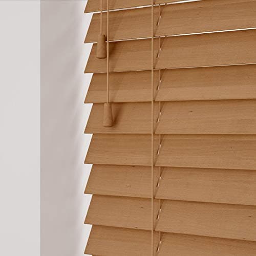 Image of Custom Made To Measure Real Wooden Venetian Blinds with strings (50mm Slats) (Caramel Oak, 40cm - 60cm (Width) x Up To 120cm (Drop))
