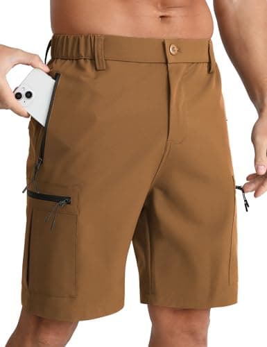 Image of APTRO Mens Cargo Hiking Shorts Outdoor Lightweight Golf Casual Shorts for Men with 5 Zipper Pockets Brown L