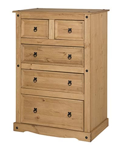 Image of Corona Furniture Solid Wood Pine 2+3 Large Chest Of Drawers Wooden High Tall Bedroom Storage Unit Mexican Style 129cm High 92cm Wide 48cm Deep