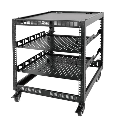Image of Tecmojo 12U Open Frame Network Rack, 19" Compatible, Floor Standing and Wall Mountable, with 2x 1U Server Shelf & Mounting Hardware, AV & IT Equipment Rack for for Office/Home