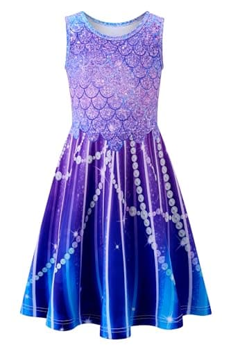 Image of Belovecol Girls Sundress A Line High Waist Purple Swing Tank Dress for 10-12 Years Cute Birthday Dress