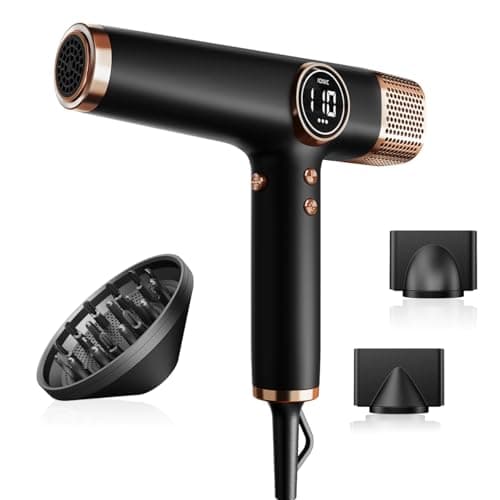 Image of Faszin Professional Hair Dryer – Lightweight Hairdryer with Diffuser, Low Noise, 200 Million Ionic, 110,000 RPM High-Speed Motor for Women & Men, Home or Travel (Black)