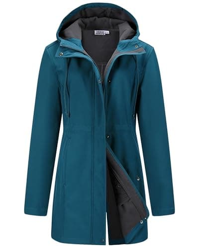 Image of Outdoor Ventures Softshell Jacket Ladies Rain Jacket Functional Rain Coat Windbreaker Waterproof Hiking Jacket Breathable Outdoor Jacket with Hood for Spring Fall Winter Ceramic Blue XL