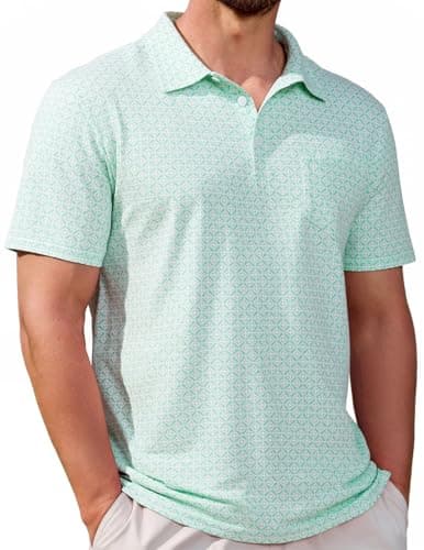 Image of CTU Men's Polo Golf Shirt Quick Dry Moisture Wicking Performance Print Polo Shirts Casual with Pocket Green XL