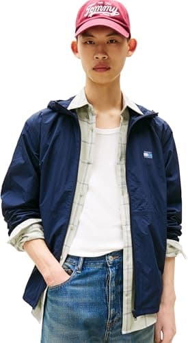 Image of Tommy Jeans Mens Tjm Chicago Ext Dm0dm21393 Windbreaker Jacket, Blue (Dark Night Navy), L UK