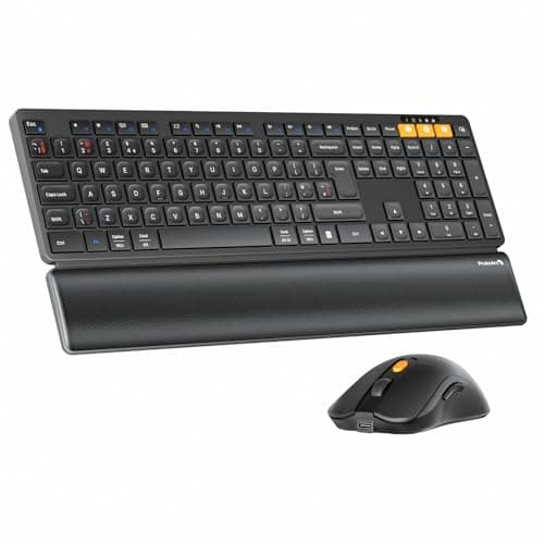 Image of ProtoArc Bluetooth Wireless Keyboard and Mouse, KM60 Full-Size Keyboard with Wrist Rest, Rechargeable, 2.4GHz + Dual Bluetooth, for Laptop, PC, Mac, Windows, QWERTY UK Layout, Black