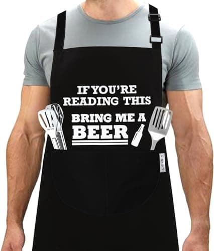 Image of LINEN CLOSET® Bring me a beer apron-Bbq Aprons for Men Funny Chef Cooking Aprons Kitchen Grilling Gifts for Men Father Dad Husband 2 Pockets