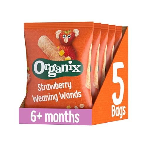 Image of Organix Strawberry Weaning Wands, Organic Baby Snack, 6+ Months, Vegan, 25 g (Pack of 5)