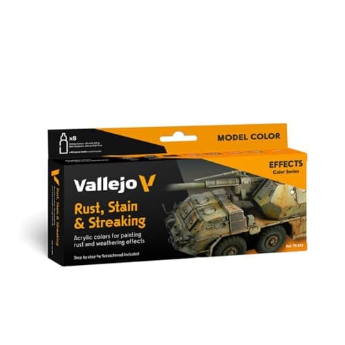 Image of Vallejo Model Color Set, Acrylic Paint for Rust, Stain and Streaking Effects, 8 Matte Finish Colors in 18 ml Bottles with Dropper and Color Chart for Oxidation and Dirt Effects