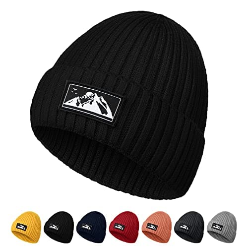 Image of Gebell Men's Beanie Hat - Winter Knitted Beanie Hat Thermal Beanie Warm Soft Knit Cuffed Hat Classic Slouch Beanie for Men Black