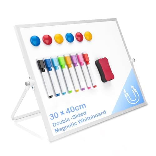 Image of Pechor Magnetic Desktop Whiteboard 30 X 40 cm Double Sided Dry Erase Board with Stand, Easel Kit for Drawing in School, Home, Office