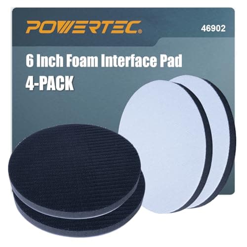 Image of POWERTEC 6 Inch Foam Interface Pad, 4PK, Hook and Loop Backing Pad for 6 Inch Orbital Sander – High-Density PU Cushion Replacement Foam Pads for Contour Sanding & Dust Extraction (46902)