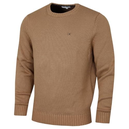 Image of Calvin Klein Mens Knit Campus Crew Neck Sweater - Tan - L