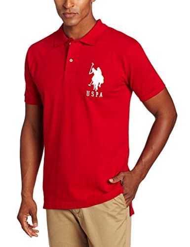Image of U.S. Polo Assn. Men's Solid Interlock Polo, Engine Red, Medium