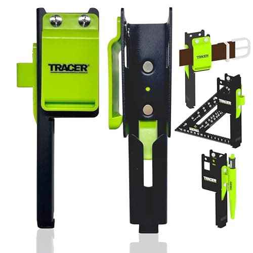Image of TRACER Set Square and Tape Holder – Speed Square and Tape measure holder with additional slots for Markers and Belt Clip for 2" Belts.