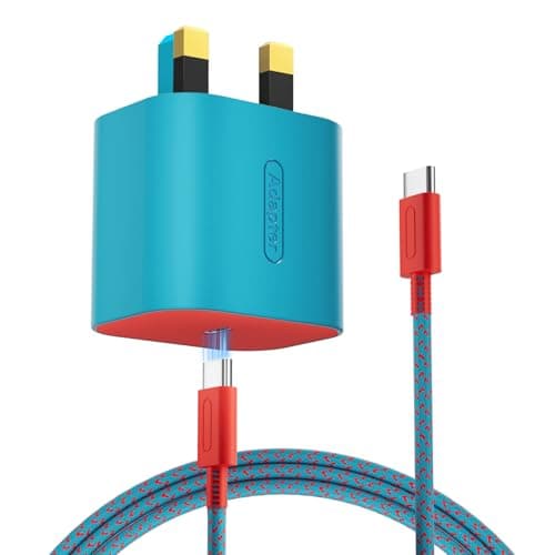 Image of TPC Charger for Nintendo Switch 2, 60W Fast Charging for Switch, AC Adapter Fast Charging with 6.6FT Braided USB-C Cord, Compatible with Switch 1, Lite, OLED, Steam Deck, Support 4K TV Mode Cyan
