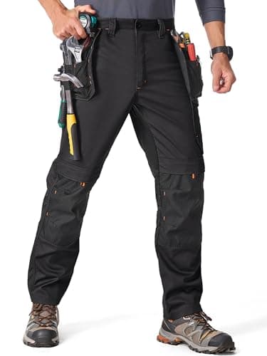 Image of mosingle Men's Work Trousers Durable Stretch Cargo Construction Trousers Heavy Duty Safety Workwear with Multiple Pockets #9927-Black-30