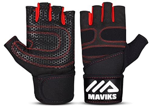 Image of Gym Gloves Weight Lifting Fitness Workout Glove with Wrist Wrap Straps for Men Women Exercise Gloves for Crossfit Training, Pull Ups, Weightlifting, Calisthenics, Powerlifting, Cycling (L, Red)