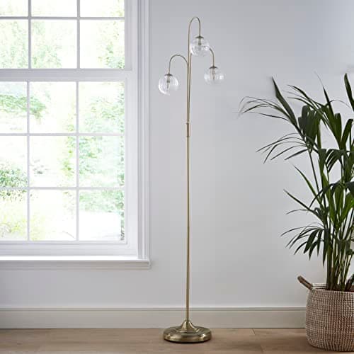 Image of Antique Brass 3 Light Floor lamp with Glass Ribbed Light Shades