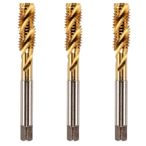 Image of Pack Of 3 Rennie Tools - M12 x 1.75 Spiral Flute Tap HSS M2 Titanium (TiN) Coated 12mm Thread. Metric Hand/Machine Screw Tap Metric Coarse. For Tapping Blind Holes.
