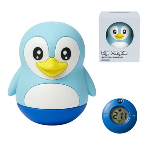 Image of TensCare Digi Penguin Digital Baby Bath Thermometer – Floating Penguin Water Temperature Gauge, Digital LCD & Red LED Hot Alert, BPA-Free Silicone Toy, Long Battery, Newborn & Toddler Bath Toy