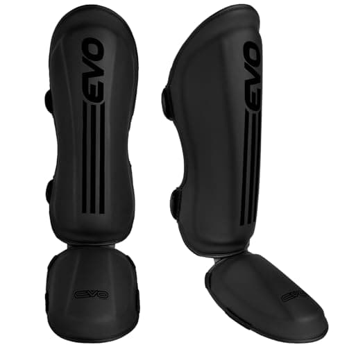 Image of EVO Fitness Matte Black Shin Instep Guards Kickboxing Muay Thai MMA Training Pads Foam Protection Leg Foot Protector for Martial Arts Sparring Boxing Gear (L, Black)