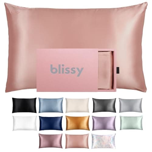 Image of BLISSY Blissy Silk Pillowcase - 100% Pure Mulberry Silk - 22 Momme 6A High-Grade Fibers - Satin Pillow Cover for Hair & Skin - Regular, Queen & King with Hidden Zipper (Standard, Rose Gold)