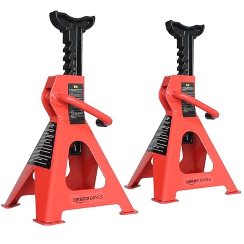 Image of Amazon Basics Steel Jack Stands, 2 Ton (1.8 metric Ton) Capacity - 1 Pair, Red,Black