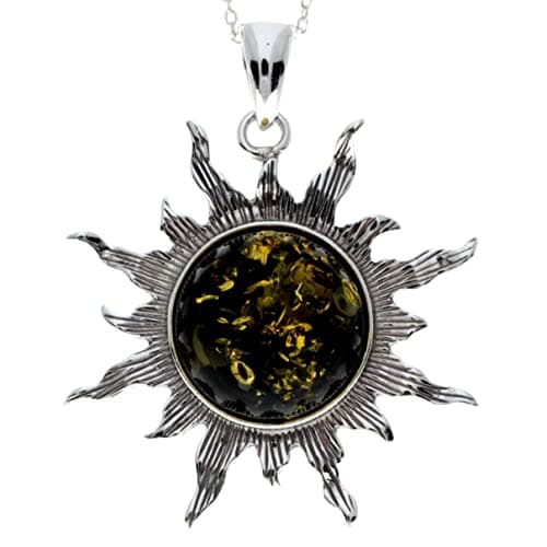 Image of Genuine Green Baltic Amber & Sterling Silver Large Sun Star Pendant without Chain - 1864G