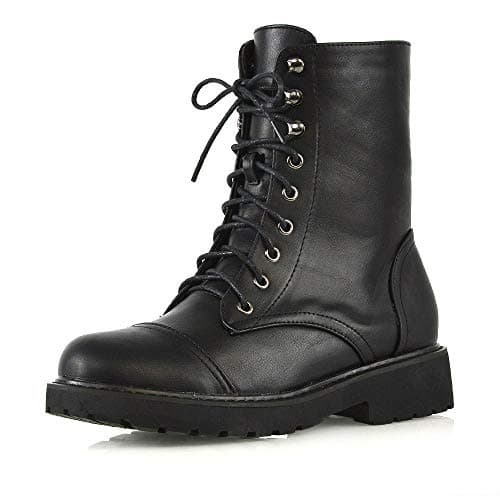 Image of ESSEX GLAM Womens Lace Up Ankle Boots Chunky Grip Sole Ladies Winter Retro Combat Goth Biker Military Army Shoes Booties Size 3-8