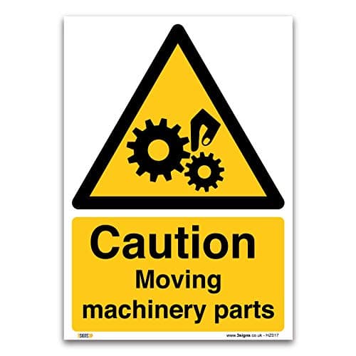 Image of Caution Moving machinery parts, A4 297x210mm, PVC Rigid Plastic, Warning Risk Assessment Safety Signs