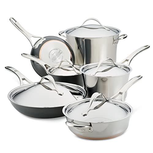 Image of Anolon 77701 11-Piece Aluminum Cookware Set, Stainless Steel and Hard Anodized