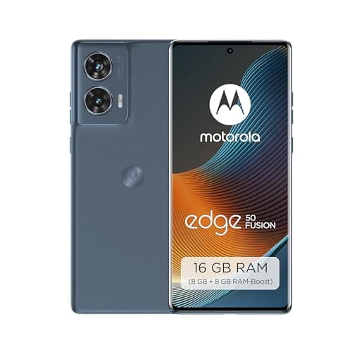 Image of Motorola Moto Edge50 Fusion Smartphone (6.7" FHD+ POLED Display, 50MP Camera, 8/256GB, 5000mAh, Includes 68W Charger, Android 14) Forest Blue, Includes Protective Cover + Phone Holder