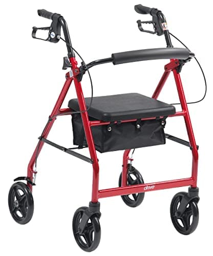 Image of Drive Devilbiss R8 Red Aluminium Rollator with Padded Seat and Vinyl Underseat Bag
