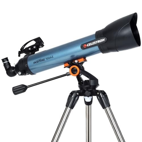 Image of Celestron 22403 Inspire 100AZ Refractor Telescope with Built-In Smartphone Adapter, Blue