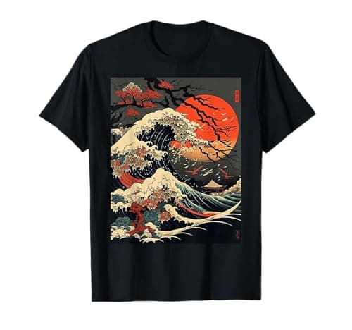 Image of vintage Kanagawa Japanese The great wave Cherry Blossom Art T-Shirt