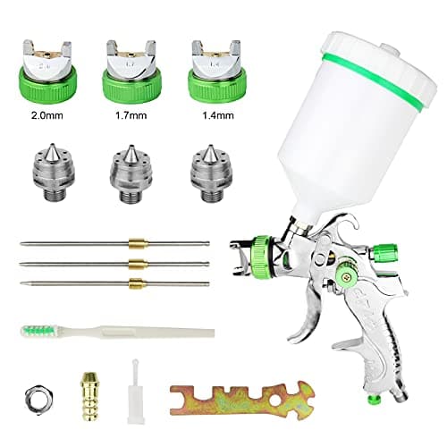Image of HVLP Gravity Feed Air Spray Gun, 600CC Cup Paint Sprayer with 3 Nozzles 1.4mm 1.7mm 2.0mm Pro Painting Tool for Car Primer, Surface Painting, Coatings