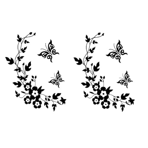 Image of 2Pcs Wall Stickers Black Butterfly Flower Wall Decals Removable Mural DIY Decor
