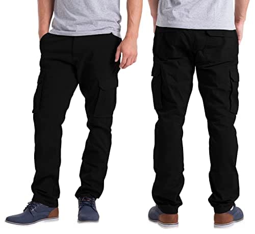Image of westAce Mens Cargo Trousers Cotton Heavy Duty Multi Pockets Work Wear Outdoor Camping Relaxed Straight-Fit Cargo Trousers 32W-44W (Black, 34W / 34L)