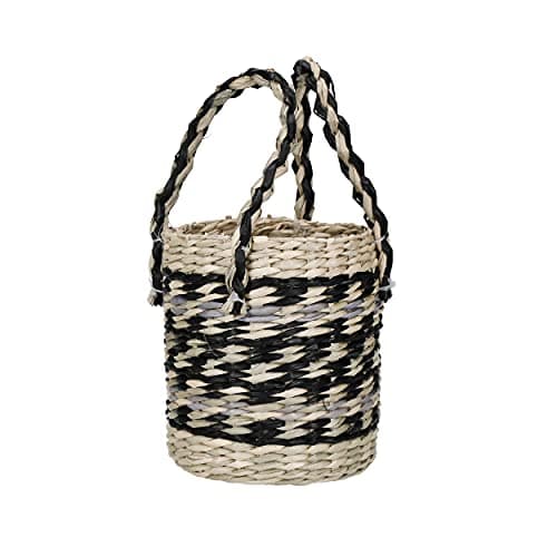 Image of KitchenCraft Seagrass Plant Basket, Indoor Plant Pot, Woven Planter with Striped Design, 11 x 11 x 19cm