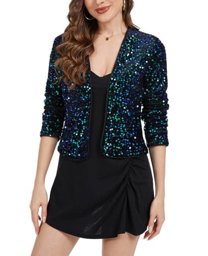 Image of MINTLIMIT Women Sparkle Sequin Blazer Jackets Long Sleeve Glitter Open Front Shiny Dressy Jacket Green